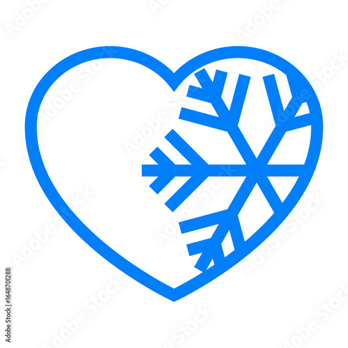 Tiempo de Navidad. Logo de copo de nieve en corazón con líneas para su uso en felicitaciones y tarjetas