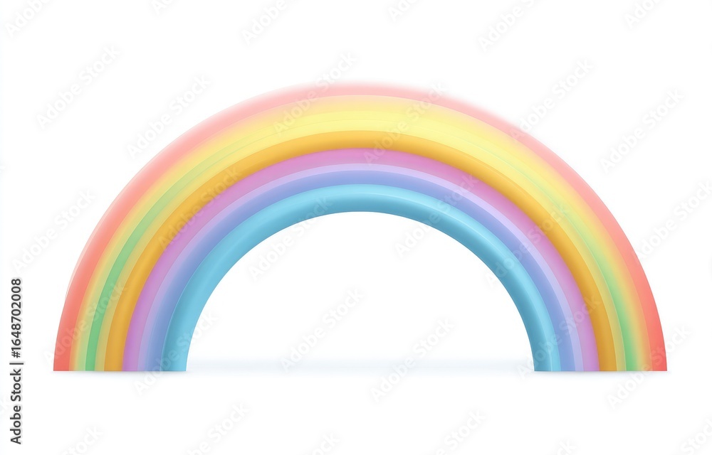 Fototapeta premium Pastel rainbow arch on a white background. A soft, rounded rainbow with pastel colors. The colors blend smoothly. Visually appealing and cheerful