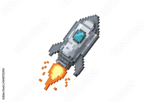 A pixelated rocket with chrome body