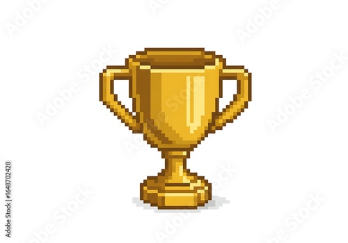 A pixelated golden trophy with smooth 3D shading and vector outlines