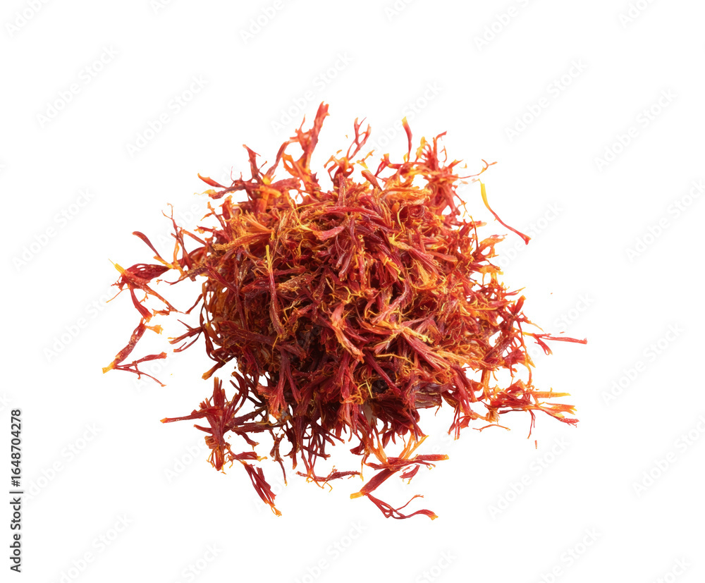 Naklejka premium saffron threads heap isolated on white background
