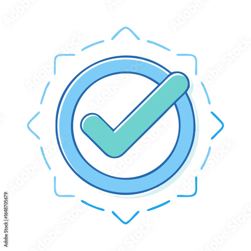 Stylized Blue Check Mark Inside a Circle, Light Blue Background Design