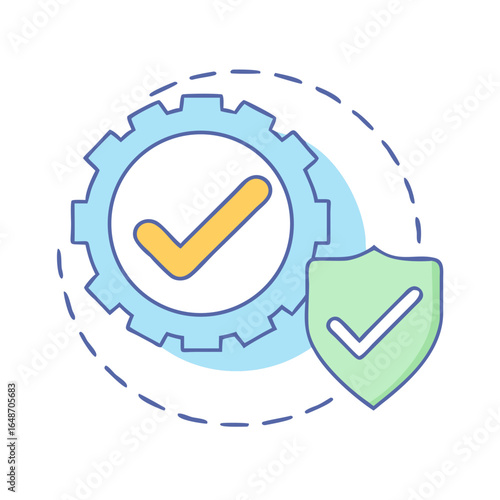 Technical security shield and gear confirm, technology reliability and data protection