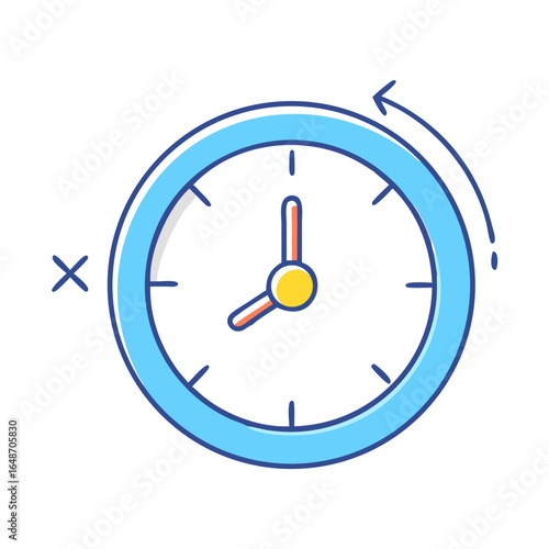 Cute cartoon clock shows time is going backwards toward cancellation