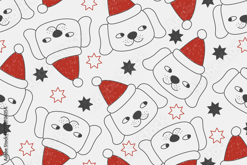 christmas seamless pattern with christmas dog and stars