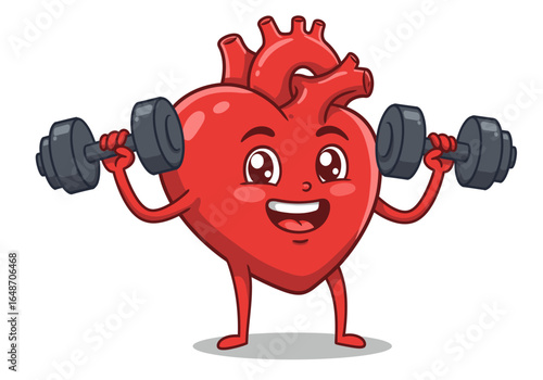 Cartoon Heart Character Lifting Weights for Fitness