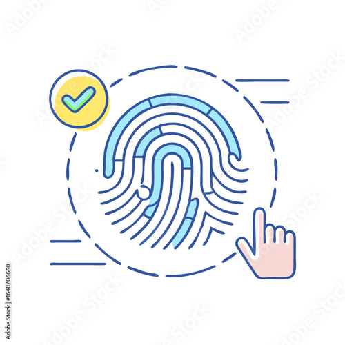Fingerprint Identification Authentication System with Positive Checkmark and Hand