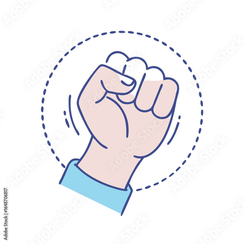 Illustration of a fist shaking in the air, conveying movement and energy
