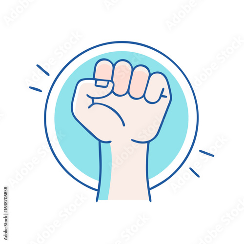 Cartoon fist held high symbolizing resistance, revolution, and positive change