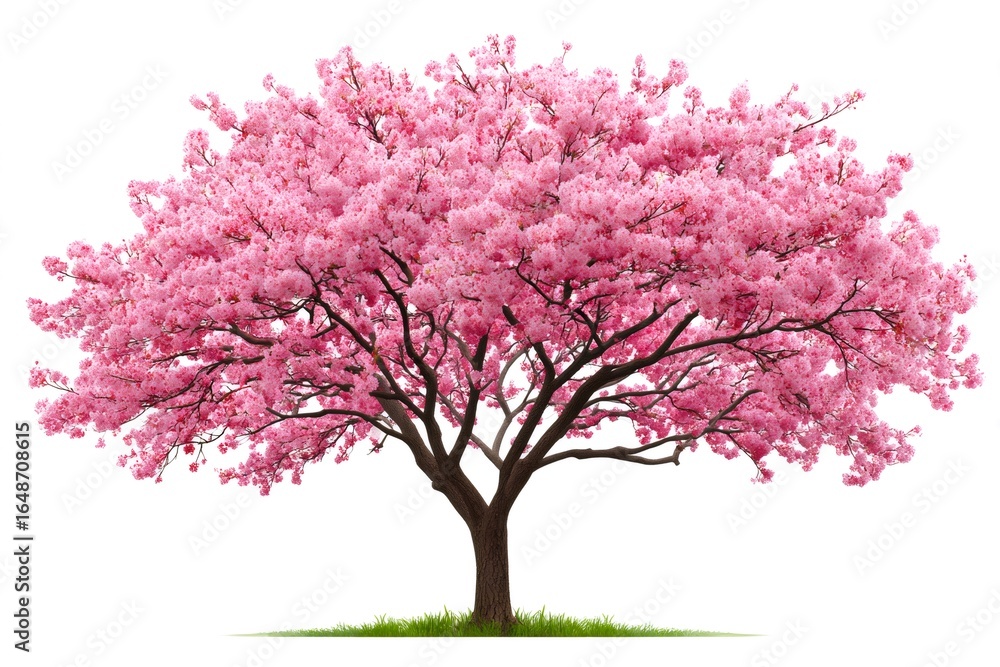 Fototapeta premium Blooming cherry tree with pink flowers on white background