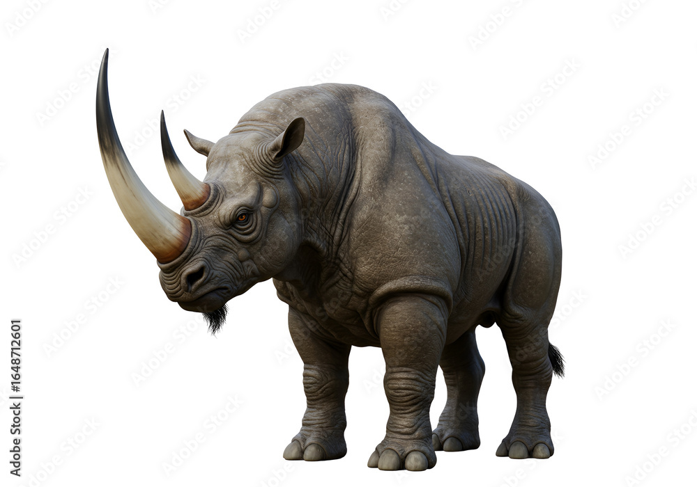 Obraz premium Highly detailed realistic rhinoceros sculpture with a dark background emphasizing its textures and