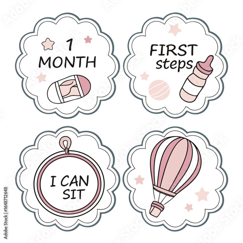 Charming baby milestone monthly sticker set featuring a cute bear design for first year celebrations