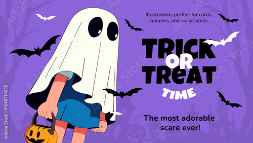 Ghost Halloween Character — Cute Spooky Phantom Mascot Illustration