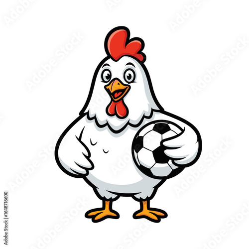 Playful Cartoon Chicken Holding a Soccer Ball Ready to Play