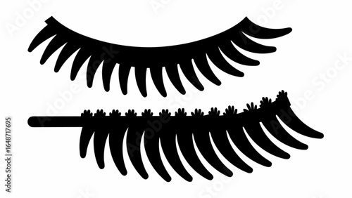 Illustration of stylized closed eyelashes with defined lashes in a monochrome black and white design | editable eps vectors