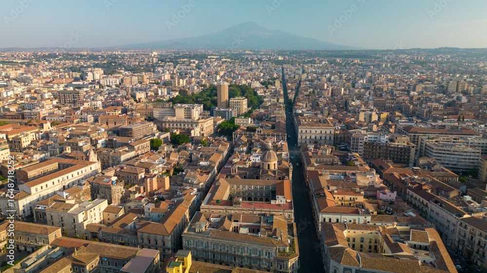 Obraz premium Aerial View of Catania with Mount Etna in the Distance