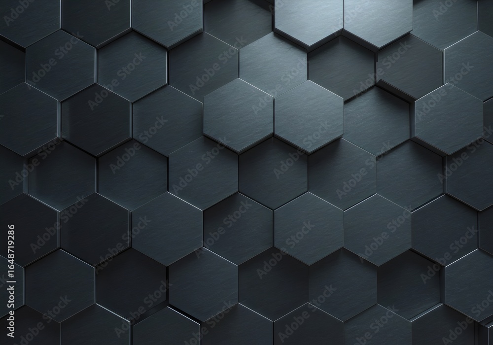 3D Hexagonal Abstract Background, Dark Futuristic Geometric Pattern