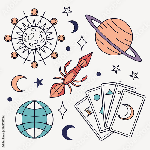 Astrology sticker pack featuring zodiac signs and celestial elements created with adobe illustrator