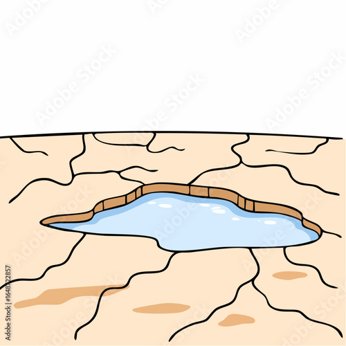 Dry riverbed shows single puddle of water surviving drought conditions