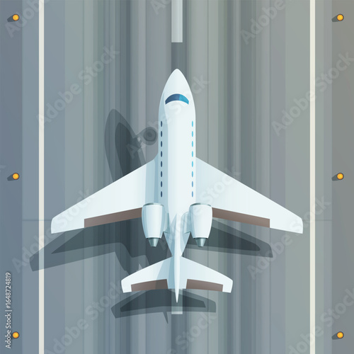 view from top on takeoff white airplane