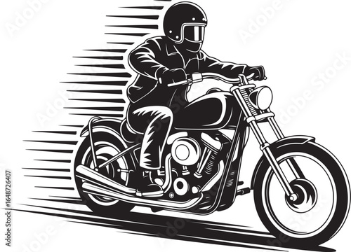 Bold motorcycle rider speeding ahead, feeling the open road vibe