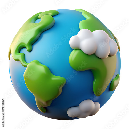 Detailed 3D Model of Earth Featuring Lush Green Landmasses and White Clouds