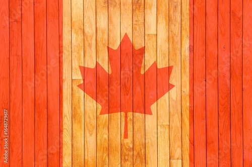 Canada flag wooden background.
