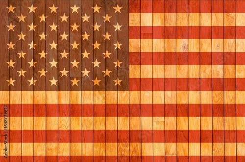 USA flag wooden background.