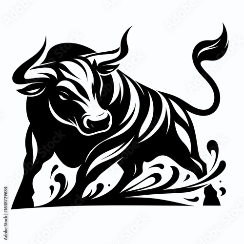 Bulls scent marking shared territory. Cartoon Animal Clipart Silhouette Vector Illustration Line Art Illustration. Male bovine aroma signals joint domain.