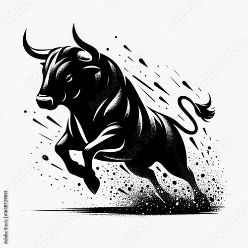 Bulls sparking dust stampede. Cartoon Animal Clipart Silhouette Vector Illustration Line Art Illustration. Charging bovine causing dirt rush.