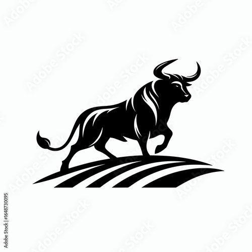 Bulls traipsing hill crest. Cartoon Animal Clipart Silhouette Vector Illustration Line Art Illustration. Bovine walking summit region. grassland mount top journey.