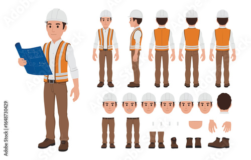 Illustration of a construction worker in various poses isolated on white background a versatile collection for design projects and visual representations of construction personnel