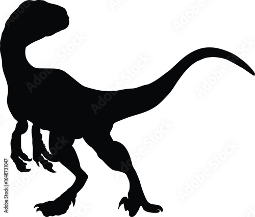 Black Silhouette Vector of a Prehistoric Raptor Dinosaur