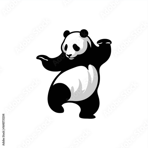 silhouette vector cute happy panda bear dancing	
