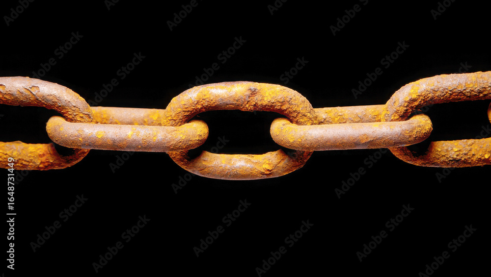 Fototapeta premium Close up of a rusty metal chain against a black background