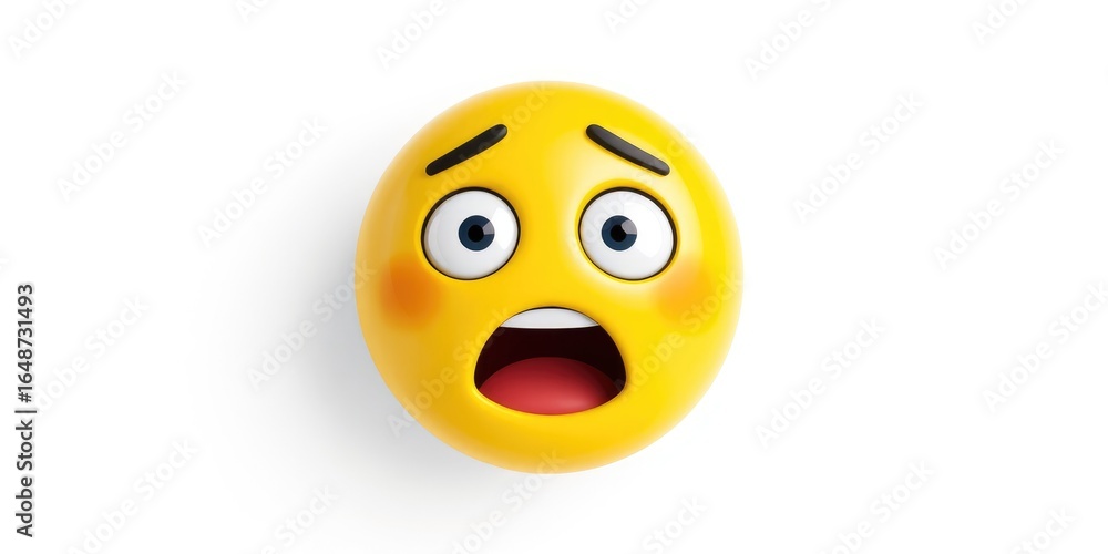 Fototapeta premium 3D Yellow Smiley Face - Surprise Expression on White