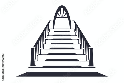 Minimalist Staircase with Decorative Arch on a White Background