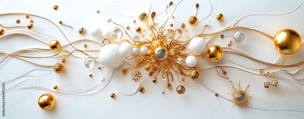 Fototapeta premium Abstract composition with gold and white elements.