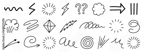 Vector art of a collection of handdrawn doodle arrows and symbols isolated on white background a versatile set of artistic elements for graphic design, perfect for adding a creative touch