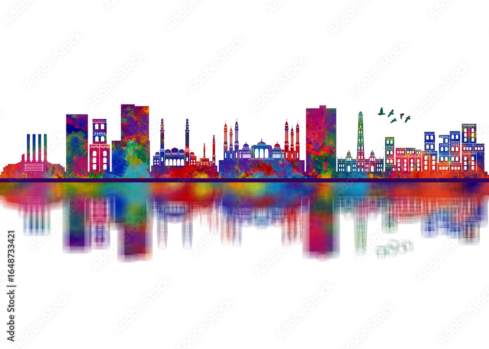 Obraz premium Sana'a Yemen Skyline. Cityscape Skyscraper Buildings Landscape City Downtown Abstract Landmarks Travel Background Modern Art