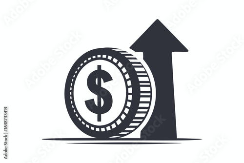 Monetary gain is symbolized by a coin and upward arrow in the market