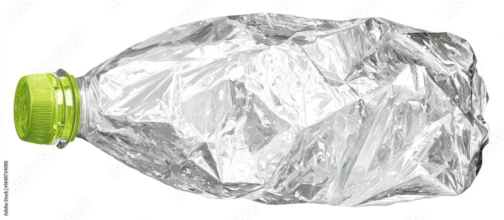 Obraz premium Crumpled plastic bottle with green cap