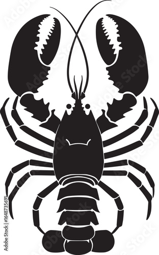 A black and white illustration of a lobster with a white background.