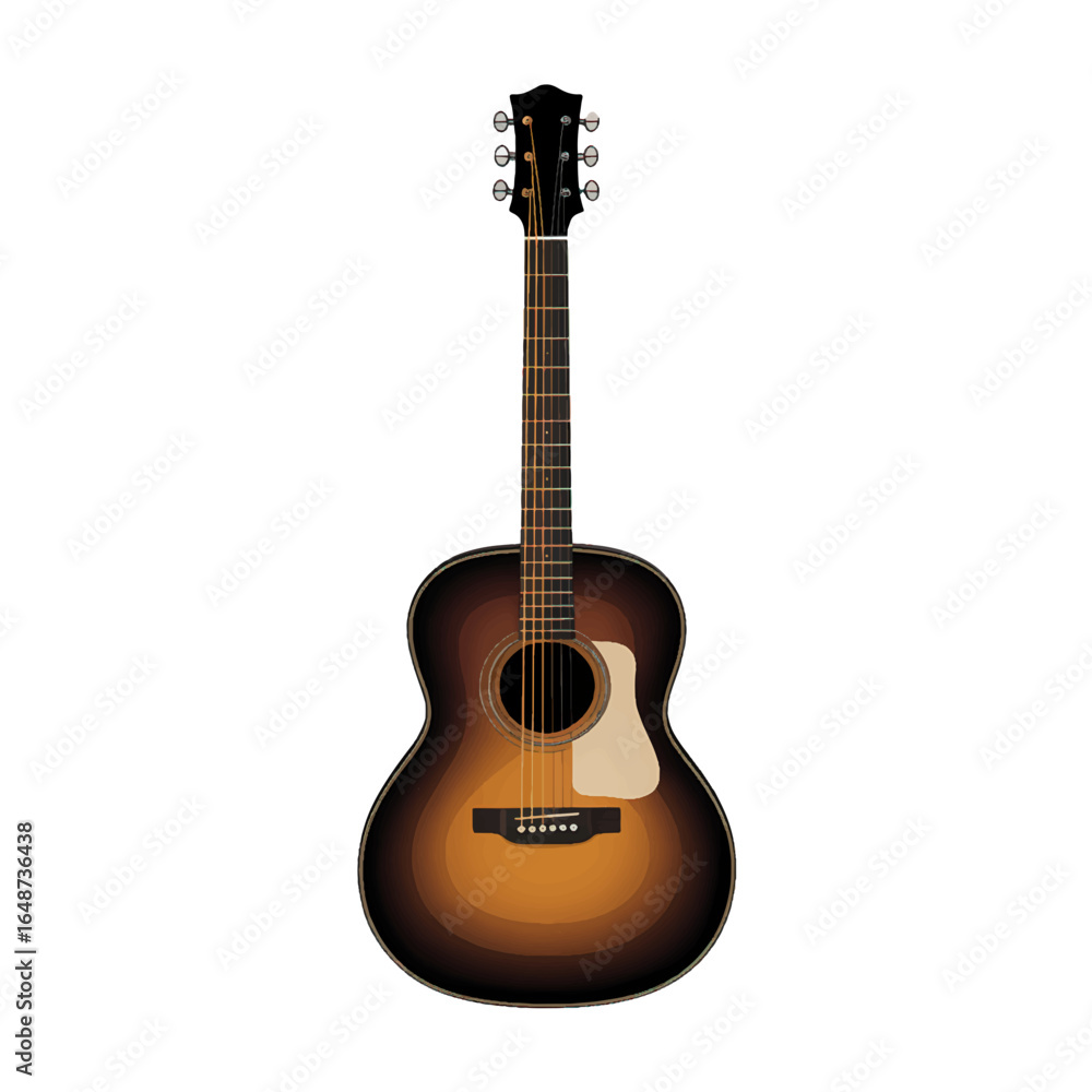 Fototapeta premium Classic acoustic guitar with warm sunburst finish displayed against a simple background to highlight its elegance and craftsmanship