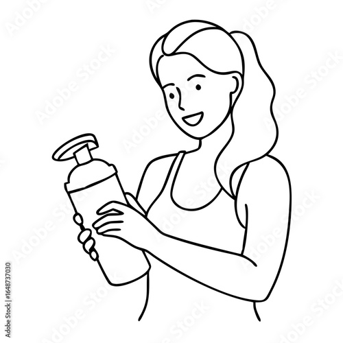 woman smiling looking at shaker bottle black line drawing for health material