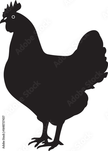 A black silhouette of a chicken against a white background.