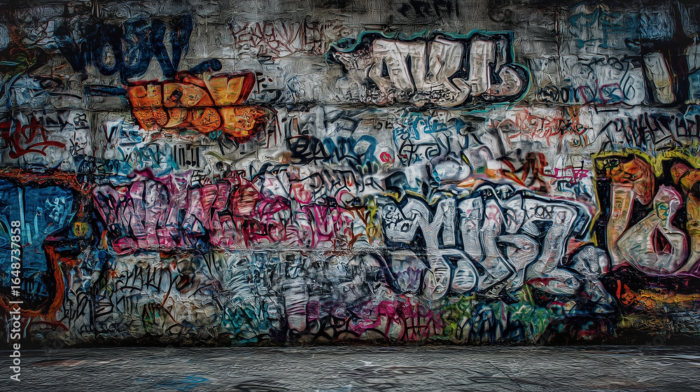 Fototapeta premium Urban Graffiti Wall with Weathered Texture Backdrop . Ai gen. 