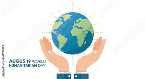 Flat Illustration World Humanitarian Day August 19 with Earth Globe