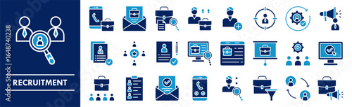 Recruitment icon collection set. Containing design business, recruitment, employee, job, office, person