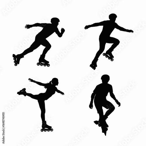 Dynamic Silhouettes of Rollerbladers Engaged in Action Sports and Recreational Skating